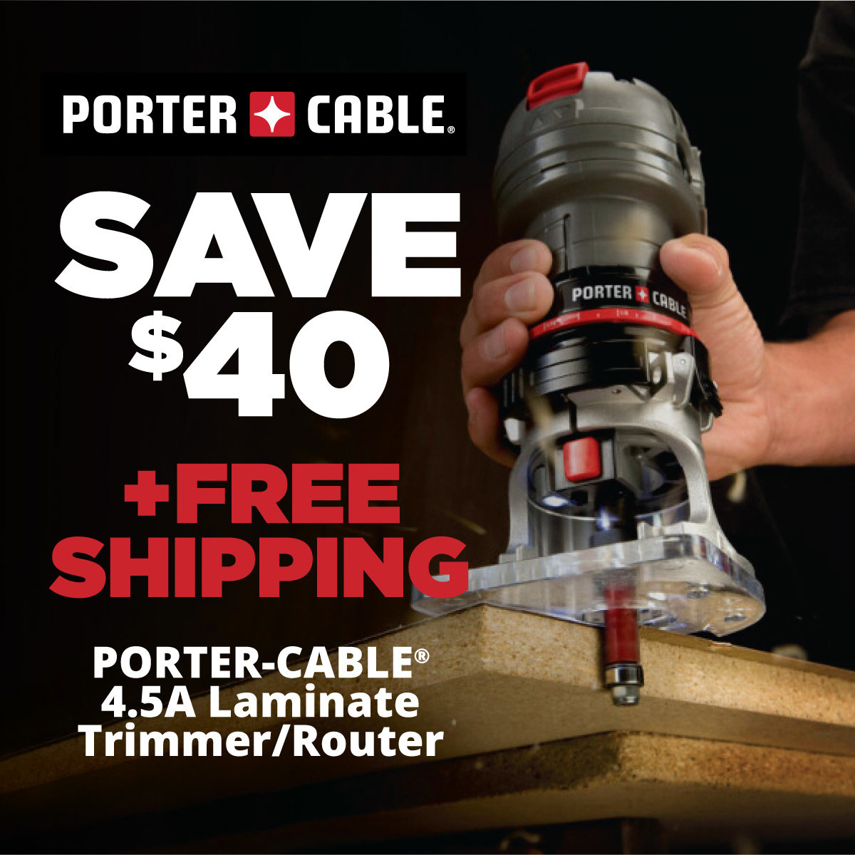 Save $40 Plus Free Shipping on Porter-Cable 4.5A Laminate Trimmer/Router