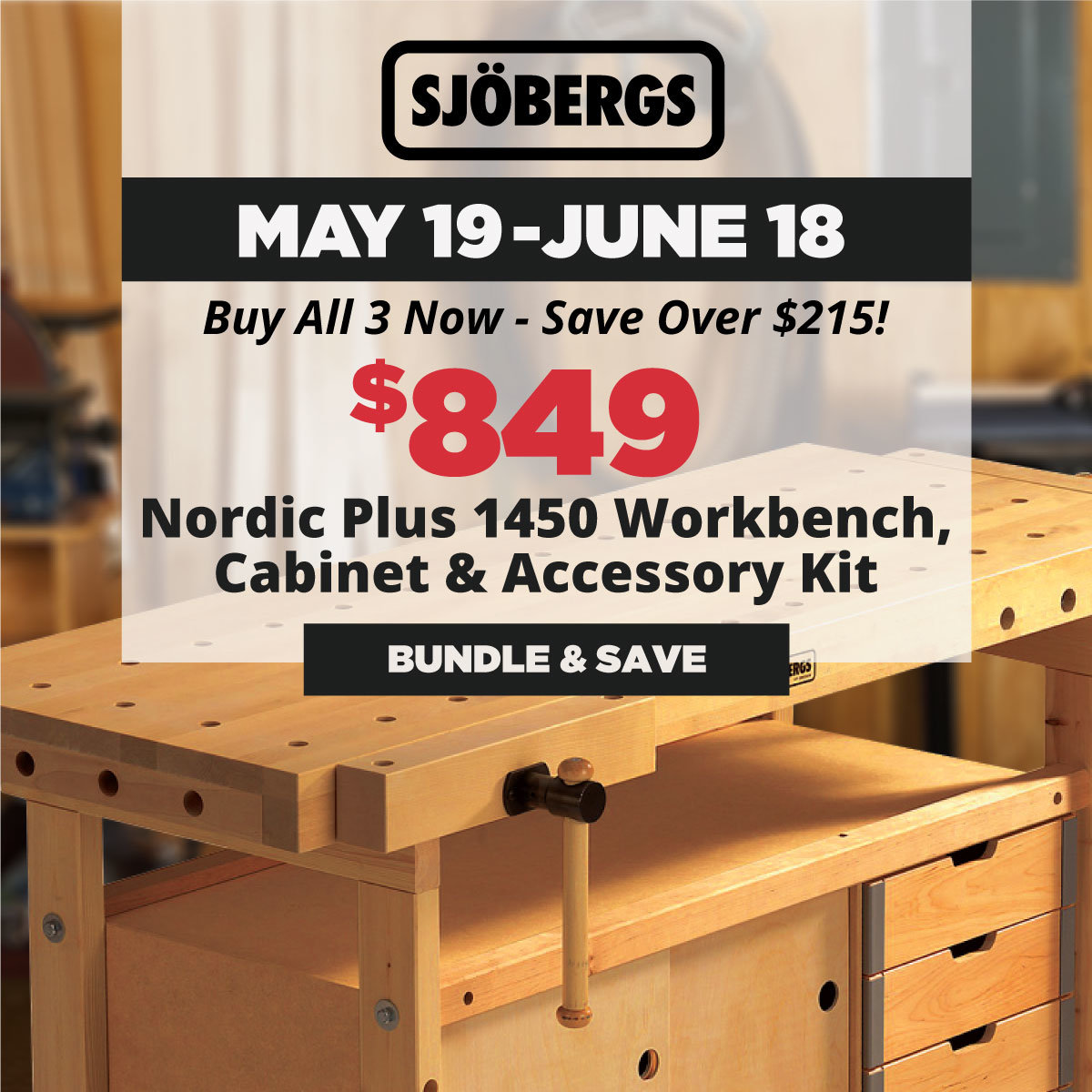 Save Over $215 - Sjöbergs Nordic 1450 Workbench with Storage Cabinet and Accessory Kit